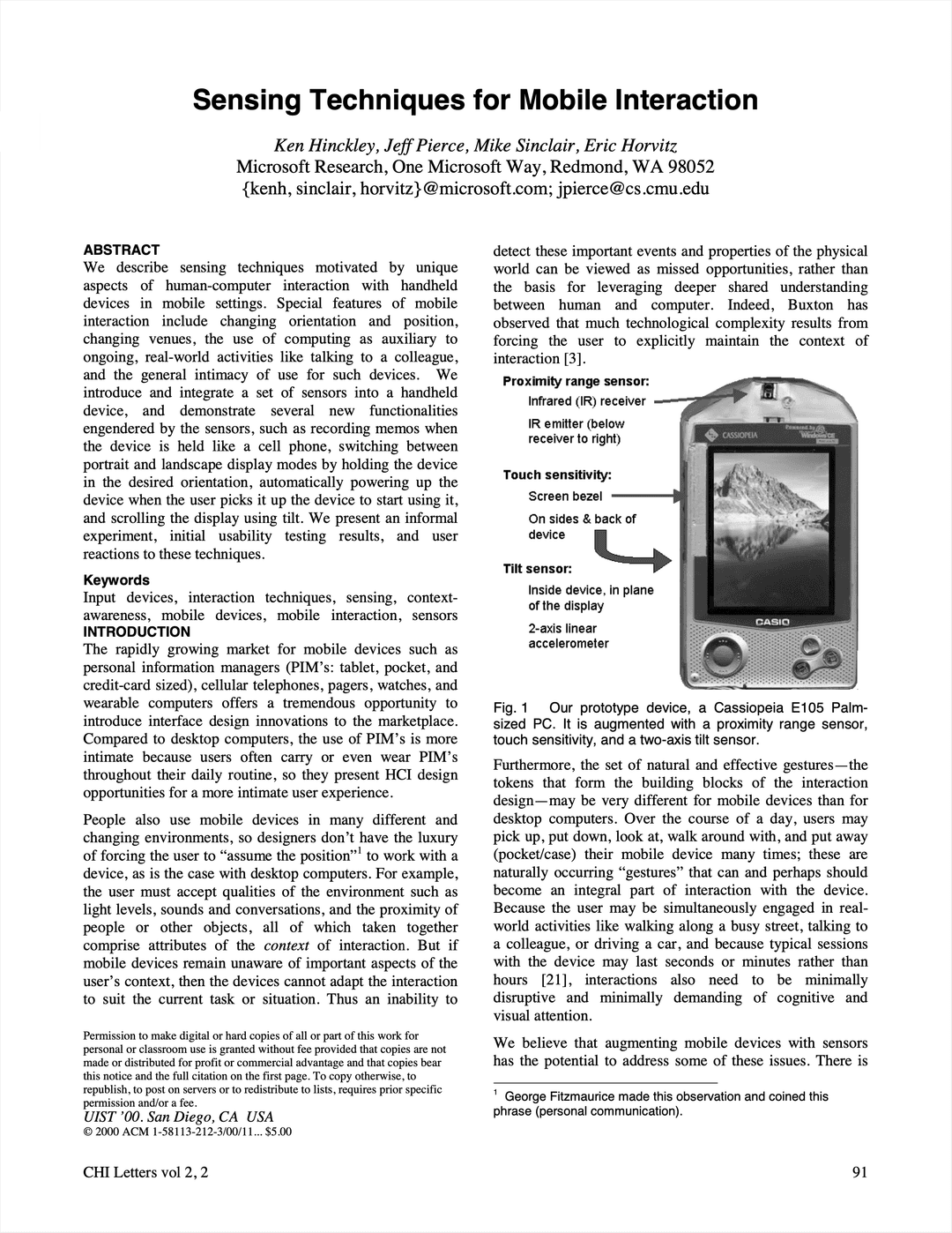 Sensing Techniques for Mobile Interaction