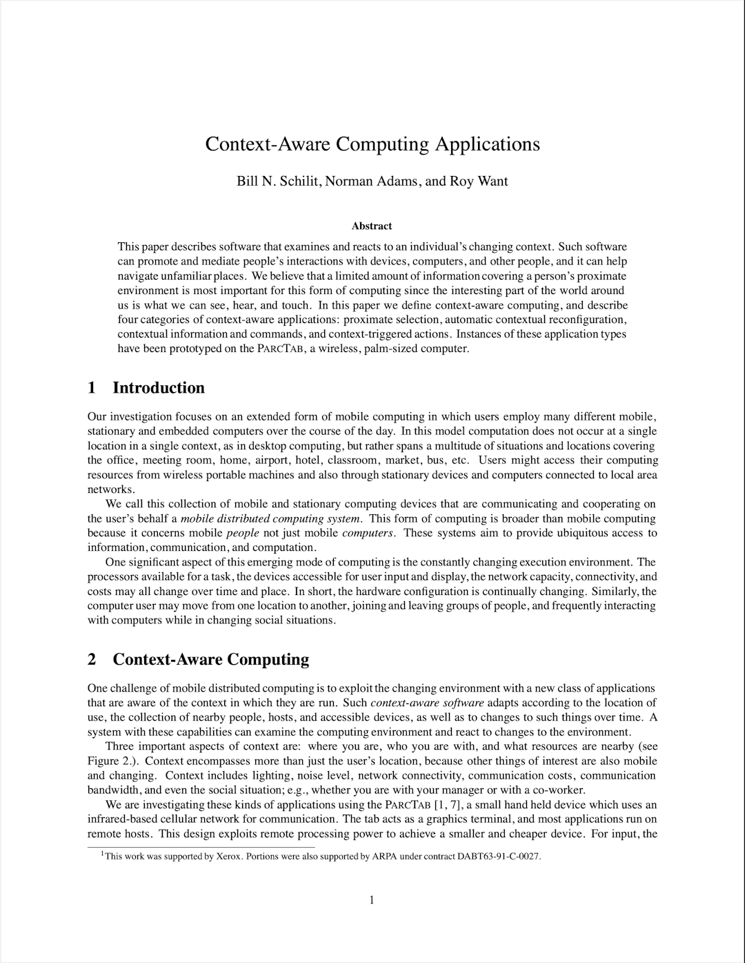 Context-Aware Computing Applications