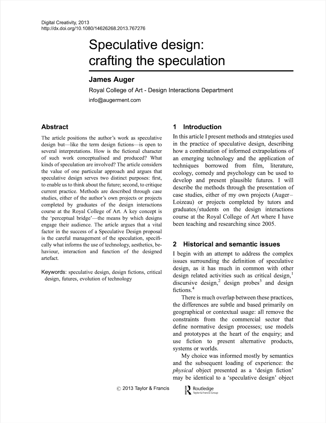 Speculative Design: Crafting the Speculation