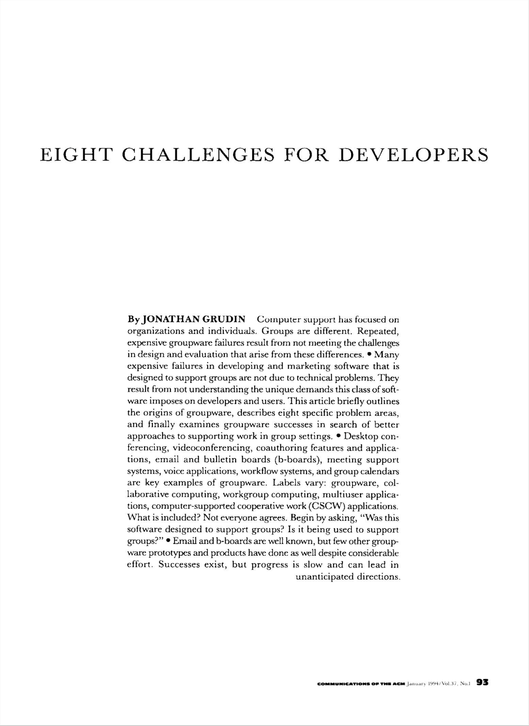 Groupware and Social Dynamics: Eight Challenges for Developers