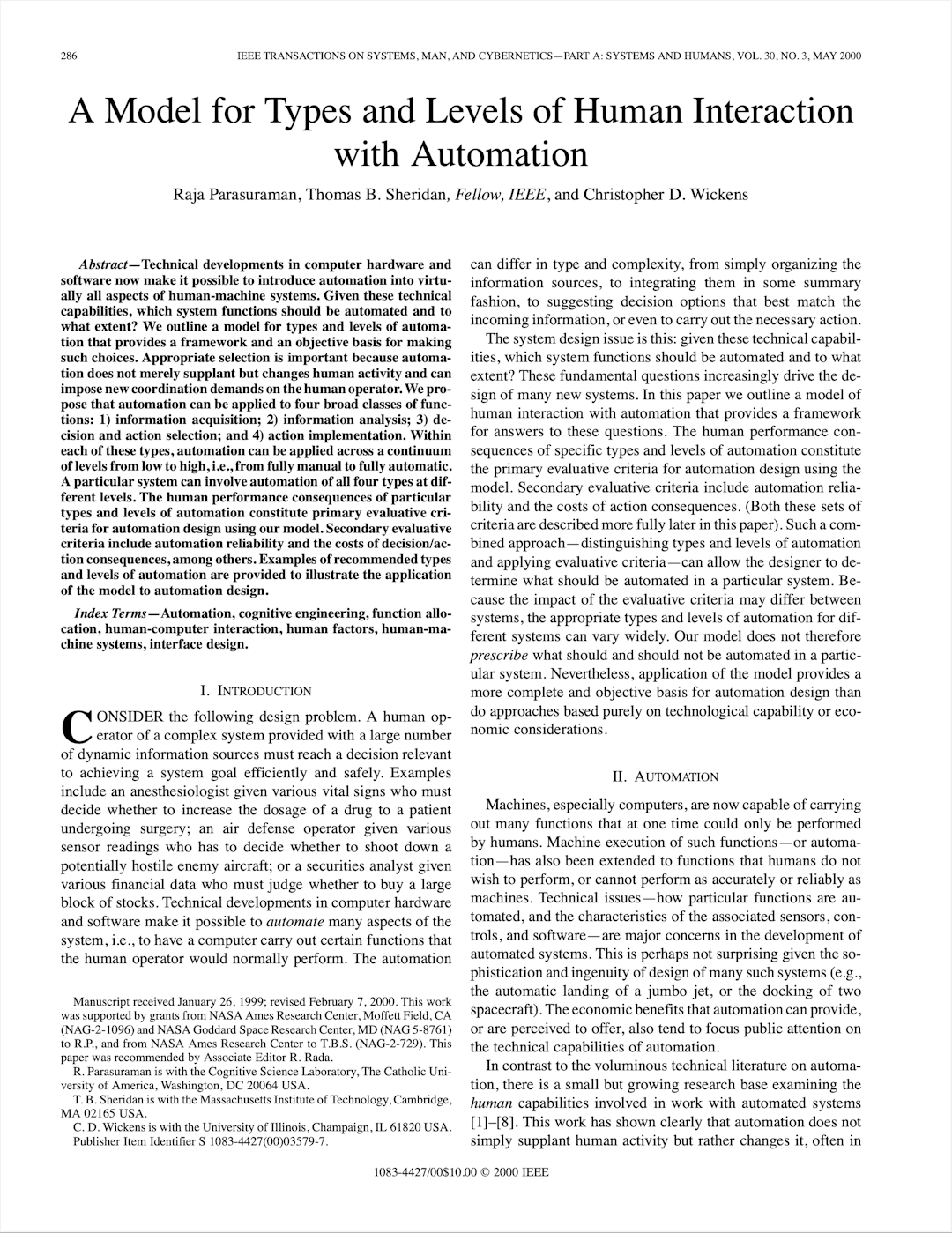 A Model for Types and Levels of Human Interaction with Automation
